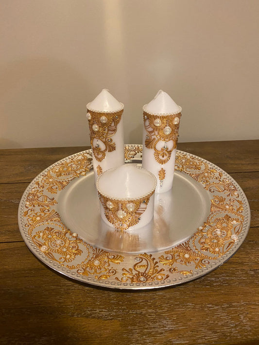 Golden Dreams- Henna Inspired Candle and Thaali Plate Set