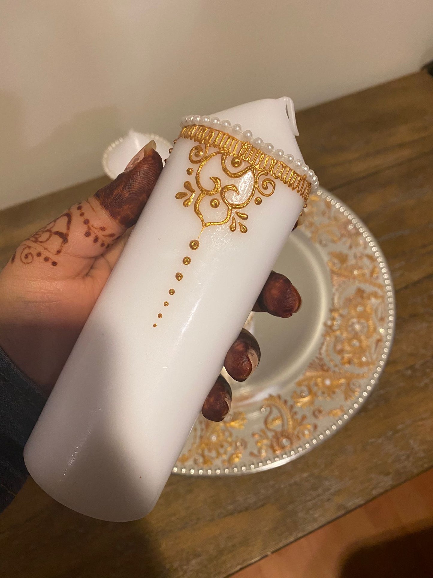 Golden Dreams- Henna Designed Pillar Candle Set